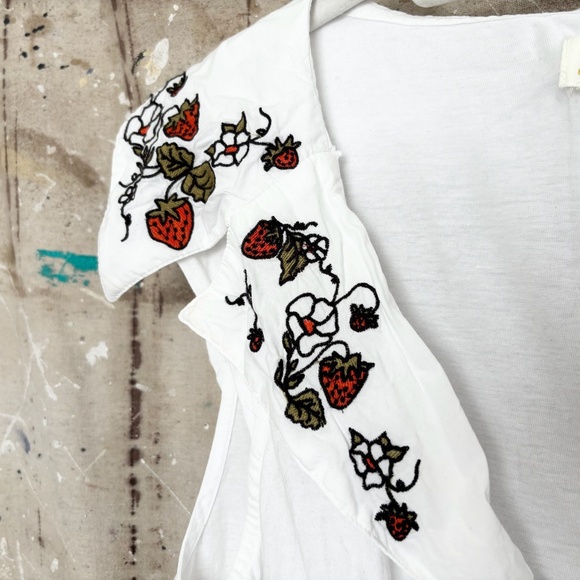 Anthropologie Maeve Babydoll Strawberry Embroidered Blouse - Picture 6 of 9